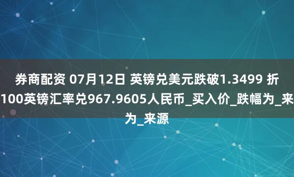券商配资 07月12日 英镑兑美元跌破1.3499 折算100英镑汇率兑967.9605人民币_买入价_跌幅为_来源