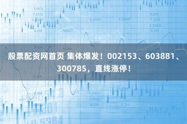 股票配资网首页 集体爆发！002153、603881、300785，直线涨停！